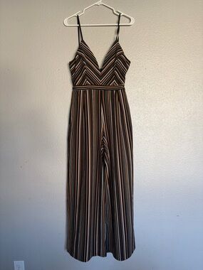Emerald Sundae Striped V-Neck Wide-Leg Jumpsuit - Black & Brown